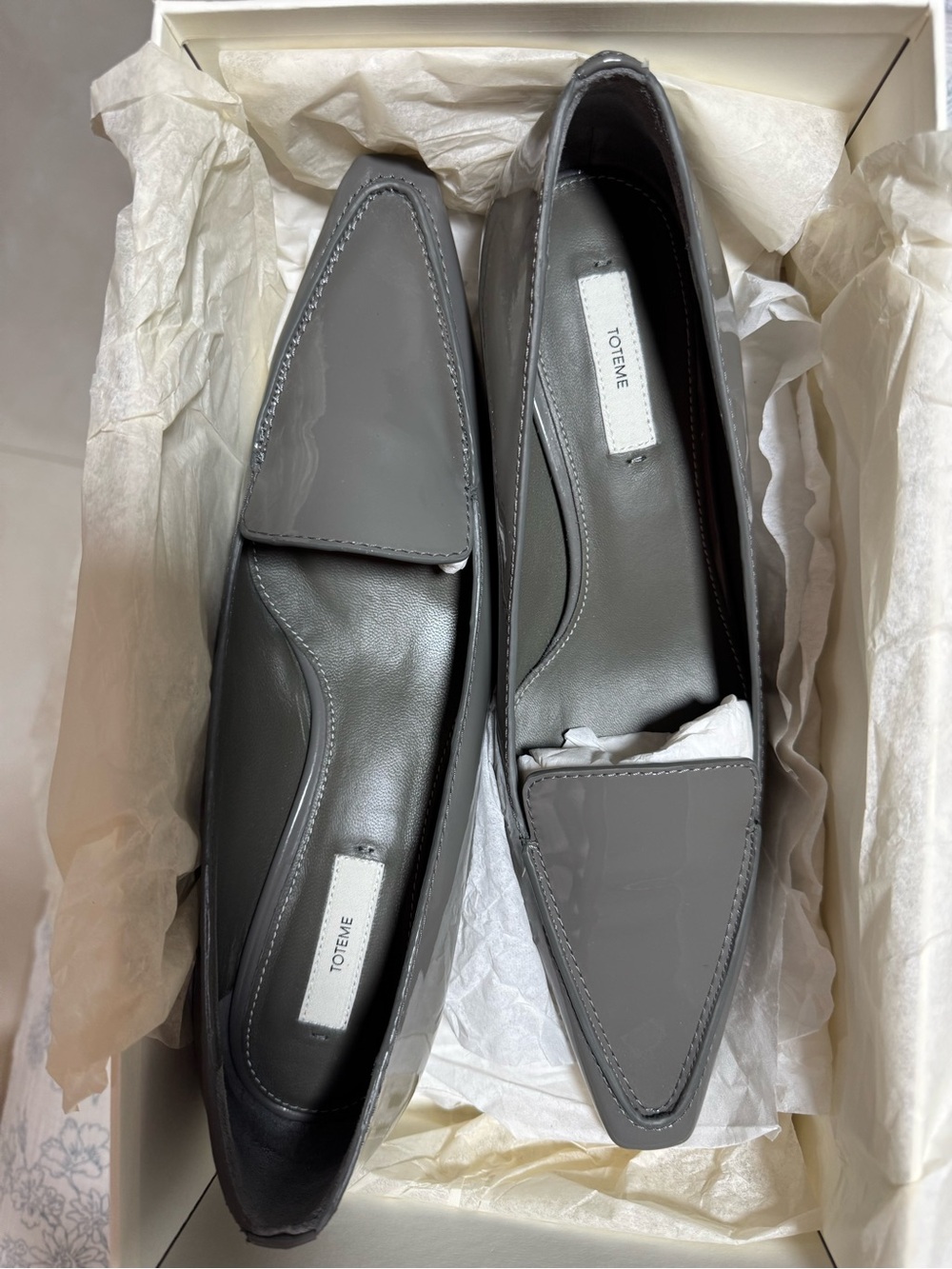 Toteme Glossy Charcoal Pointed Loafers